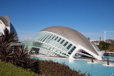 VALENCIA , SPAIN - DECEMBER 6, 2021: The city of the Arts and Sciences, Ciudad de las Artes y las Ciencias on a sunny day in Valencia, Spain.
