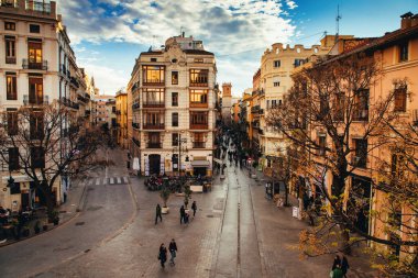 VALENCIA , SPAIN - DECEMBER 6, 2021: aerial cityscape view from Serranos towers on the old town of Valencia city in Spain