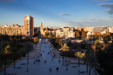 VALENCIA , SPAIN - DECEMBER 6, 2021: aerial cityscape view from Serranos towers on the old town of Valencia city in Spain
