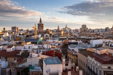 VALENCIA , SPAIN - DECEMBER 6, 2021: aerial cityscape view from Serranos towers on the old town of Valencia city in Spain