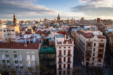 VALENCIA , SPAIN - DECEMBER 6, 2021: aerial cityscape view from Serranos towers on the old town of Valencia city in Spain