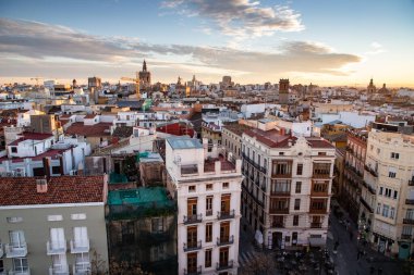 VALENCIA , SPAIN - DECEMBER 6, 2021: aerial cityscape view from Serranos towers on the old town of Valencia city in Spain