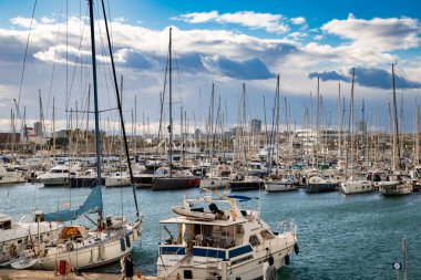 VALENCIA , SPAIN - DECEMBER 6, 2021: Yachts and boats in Valencia marina