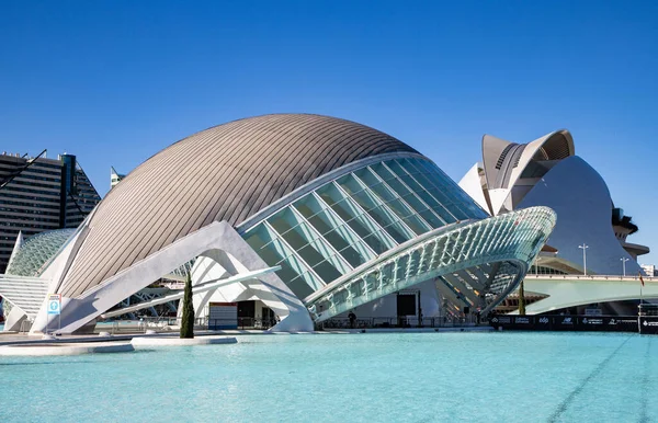 VALENCIA , SPAIN - DECEMBER 6, 2021: The city of the Arts and Sciences, Ciudad de las Artes y las Ciencias on a sunny day in Valencia, Spain.