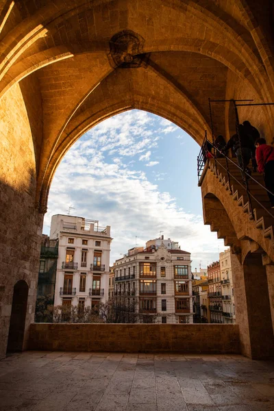 Valencia Spain December 2021 Aerial Cityscape View Serranos Towers Old — Foto de Stock