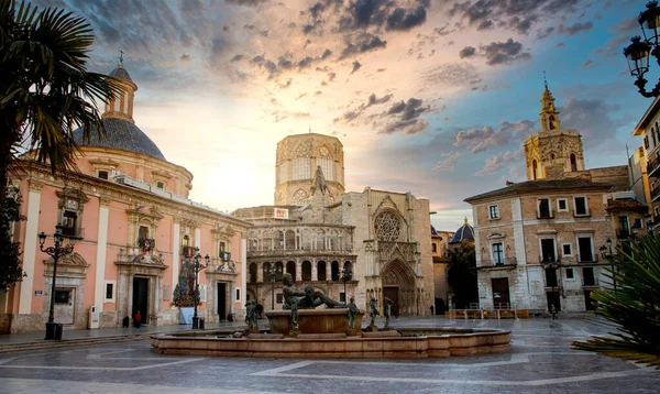 Valencia Spain December 2021 Square Saint Mary Valencia Cathedral Temple — ストック写真