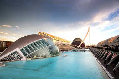 VALENCIA , SPAIN - DECEMBER 6, 2021: The city of the Arts and Sciences, Ciudad de las Artes y las Ciencias at sunset in Valencia, Spain.