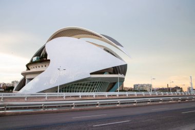 VALENCIA , SPAIN - DECEMBER 6, 2021: The city of the Arts and Sciences, Ciudad de las Artes y las Ciencias at sunset in Valencia, Spain.