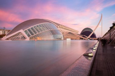 VALENCIA , SPAIN - DECEMBER 6, 2021: The city of the Arts and Sciences, Ciudad de las Artes y las Ciencias at sunset in Valencia, Spain.