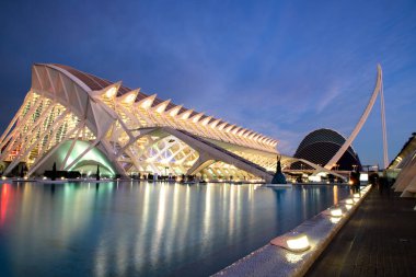 VALENCIA , SPAIN - DECEMBER 6, 2021: The city of the Arts and Sciences, Ciudad de las Artes y las Ciencias at sunset in Valencia, Spain.