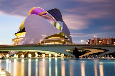 VALENCIA , SPAIN - DECEMBER 6, 2021: The city of the Arts and Sciences, Ciudad de las Artes y las Ciencias at sunset in Valencia, Spain.