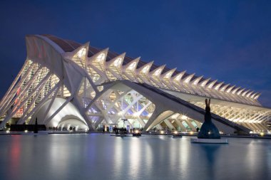 VALENCIA , SPAIN - DECEMBER 6, 2021: The city of the Arts and Sciences, Ciudad de las Artes y las Ciencias at sunset in Valencia, Spain.