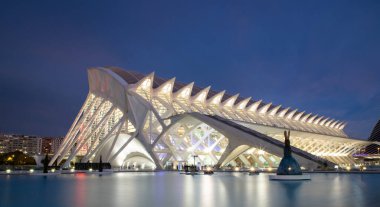 VALENCIA , SPAIN - DECEMBER 6, 2021: The city of the Arts and Sciences, Ciudad de las Artes y las Ciencias at sunset in Valencia, Spain.