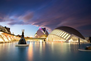 VALENCIA , SPAIN - DECEMBER 6, 2021: The city of the Arts and Sciences, Ciudad de las Artes y las Ciencias at sunset in Valencia, Spain.