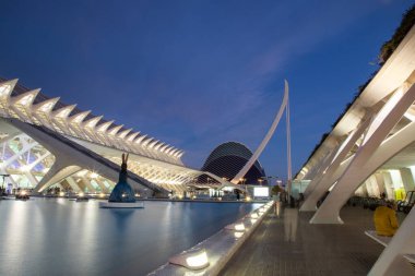 VALENCIA , SPAIN - DECEMBER 6, 2021: The city of the Arts and Sciences, Ciudad de las Artes y las Ciencias at sunset in Valencia, Spain.