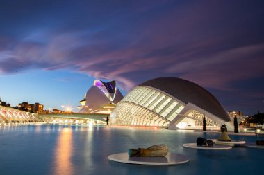 VALENCIA , SPAIN - DECEMBER 6, 2021: The city of the Arts and Sciences, Ciudad de las Artes y las Ciencias at sunset in Valencia, Spain.