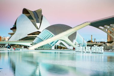VALENCIA , SPAIN - DECEMBER 6, 2021: The city of the Arts and Sciences, Ciudad de las Artes y las Ciencias at sunset in Valencia, Spain.