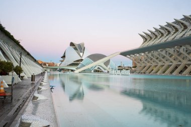 VALENCIA , SPAIN - DECEMBER 6, 2021: The city of the Arts and Sciences, Ciudad de las Artes y las Ciencias at sunset in Valencia, Spain.