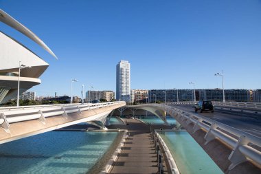 VALENCIA , SPAIN - DECEMBER 6, 2021: The city of the Arts and Sciences, Ciudad de las Artes y las Ciencias at sunset in Valencia, Spain.