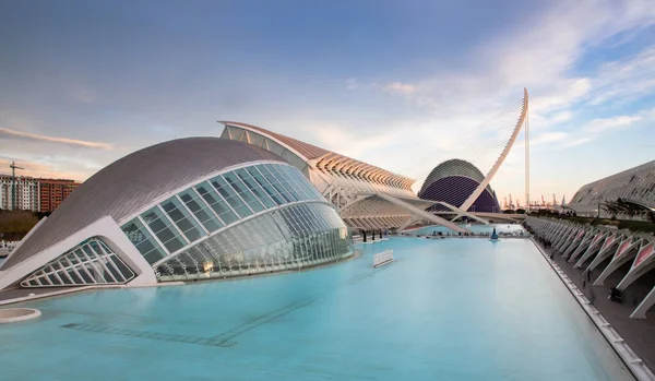 VALENCIA , SPAIN - DECEMBER 6, 2021: The city of the Arts and Sciences, Ciudad de las Artes y las Ciencias at sunset in Valencia, Spain.