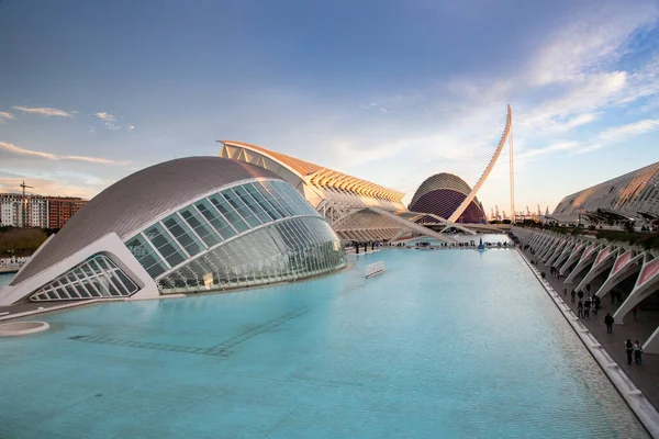 VALENCIA , SPAIN - DECEMBER 6, 2021: The city of the Arts and Sciences, Ciudad de las Artes y las Ciencias at sunset in Valencia, Spain.