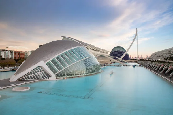 VALENCIA , SPAIN - DECEMBER 6, 2021: The city of the Arts and Sciences, Ciudad de las Artes y las Ciencias at sunset in Valencia, Spain.