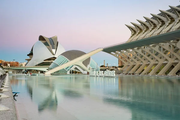 VALENCIA , SPAIN - DECEMBER 6, 2021: The city of the Arts and Sciences, Ciudad de las Artes y las Ciencias at sunset in Valencia, Spain.