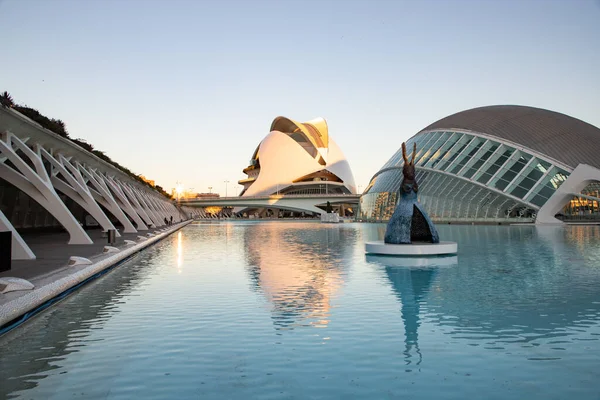 VALENCIA , SPAIN - DECEMBER 6, 2021: The city of the Arts and Sciences, Ciudad de las Artes y las Ciencias at sunset in Valencia, Spain.