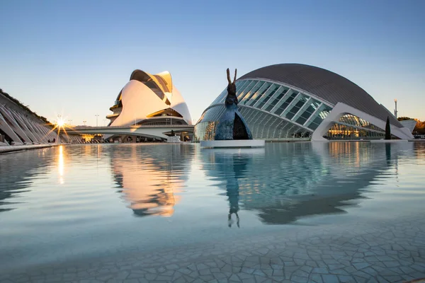 VALENCIA , SPAIN - DECEMBER 6, 2021: The city of the Arts and Sciences, Ciudad de las Artes y las Ciencias at sunset in Valencia, Spain.