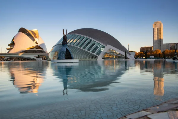 VALENCIA , SPAIN - DECEMBER 6, 2021: The city of the Arts and Sciences, Ciudad de las Artes y las Ciencias at sunset in Valencia, Spain.
