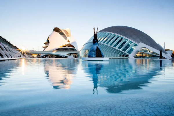 VALENCIA , SPAIN - DECEMBER 6, 2021: The city of the Arts and Sciences, Ciudad de las Artes y las Ciencias at sunset in Valencia, Spain.
