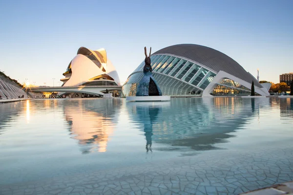 VALENCIA , SPAIN - DECEMBER 6, 2021: The city of the Arts and Sciences, Ciudad de las Artes y las Ciencias at sunset in Valencia, Spain.