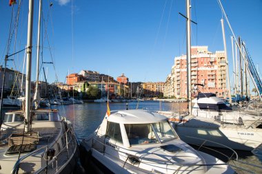 VALENCIA , SPAIN - DECEMBER 8, 2021: traditional buildings of Port Saplaya  the Little Venice near Valencia  Spain