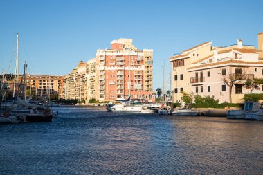 VALENCIA , SPAIN - DECEMBER 8, 2021: traditional buildings of Port Saplaya  the Little Venice near Valencia  Spain