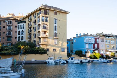 VALENCIA , SPAIN - DECEMBER 8, 2021: traditional buildings of Port Saplaya  the Little Venice near Valencia  Spain
