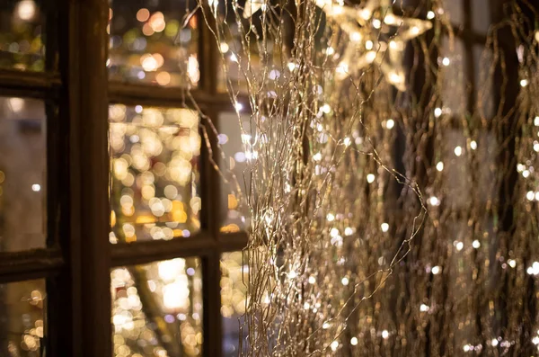 Christmas Light Decorations Window Cozy Home — Stock fotografie