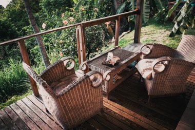 beautiful terrace with wooden chairs in the jungle