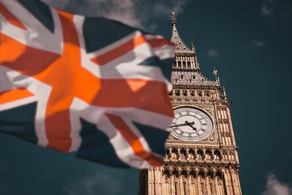 Flag Waving Front Big Ben Westmister Abbey London — Stock Fotó