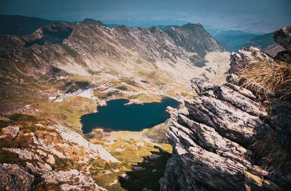 Aerial View Balea Lake Fagaras Mountains Romania — стоковое фото