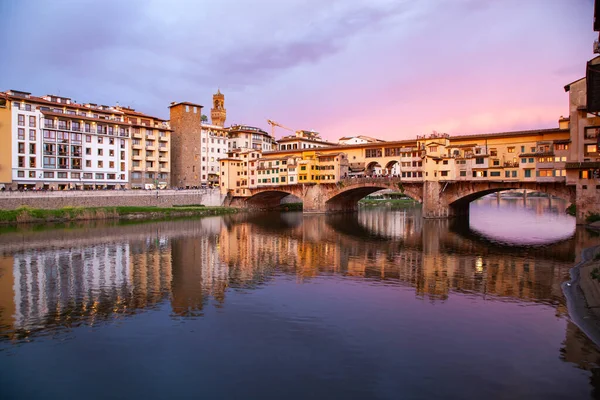 Úžasný Západ Slunce Nad Ponte Vecchio Florencie Itálie — Stock fotografie