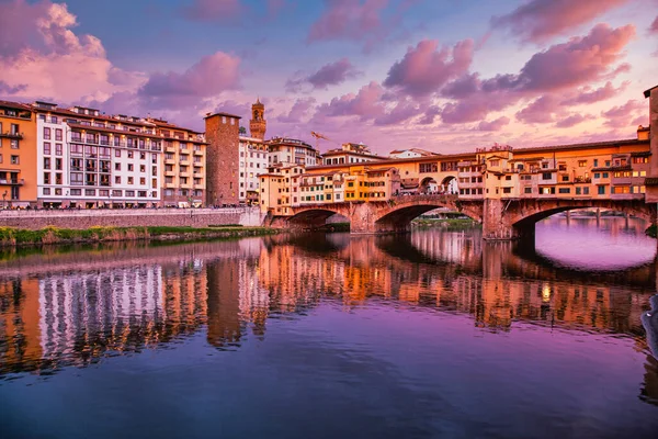 Geweldige Zonsondergang Boven Ponte Vecchio Florence Italië — Stockfoto