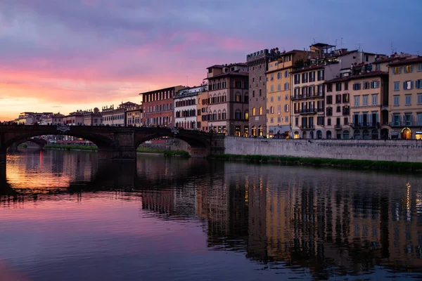Geweldige Zonsondergang Boven Ponte Vecchio Florence Italië — Stockfoto