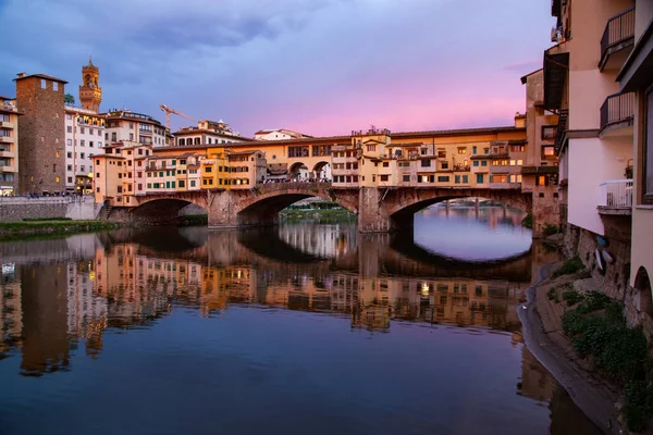 Geweldige Zonsondergang Boven Ponte Vecchio Florence Italië — Stockfoto