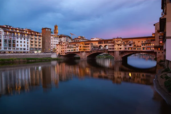 Geweldige Zonsondergang Boven Ponte Vecchio Florence Italië — Stockfoto