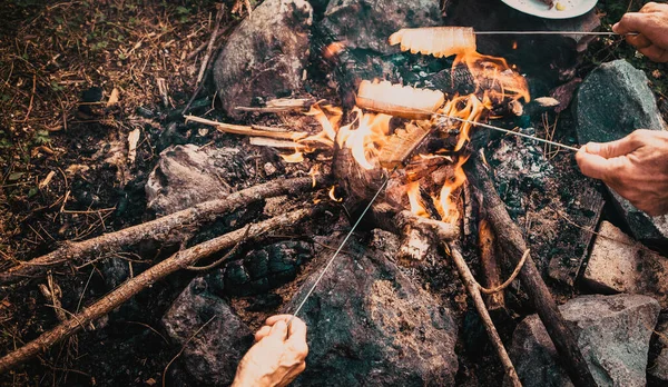 Slanina Špejli Pražená Ohni — Stock fotografie