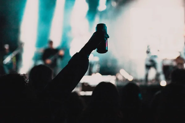 Multidão Concerto Silhuetas Luzes Palco — Fotografia de Stock