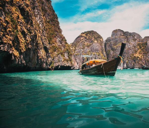 Таиланд Океанский Пейзаж Экзотический Вид Пляж Традиционный Корабль — стоковое фото
