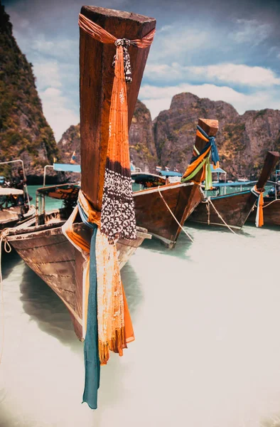 Tailândia Paisagem Oceânica Vista Exótica Praia Navio Tradicional — Fotografia de Stock