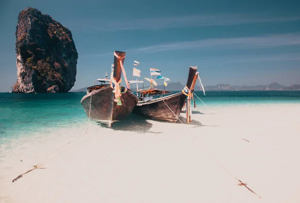 Tailandia Paisaje Oceánico Exótica Vista Playa Barco Tradicional — Foto de Stock