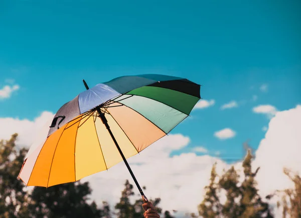 Зонтик Радужным Флагом Параде Гордости — стоковое фото